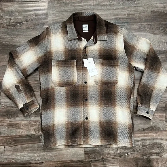 ZARA Man Brown And White Flannel - Picture 4 of 5